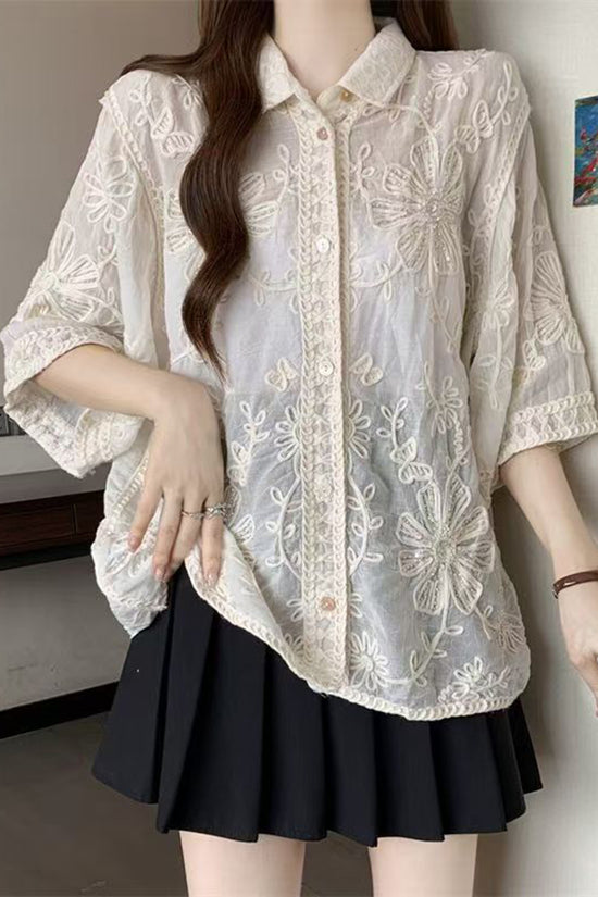 Floral Patterned Sheer Blouse