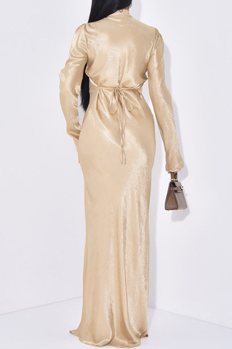 Elegant High Neck Long Sleeve Dress
