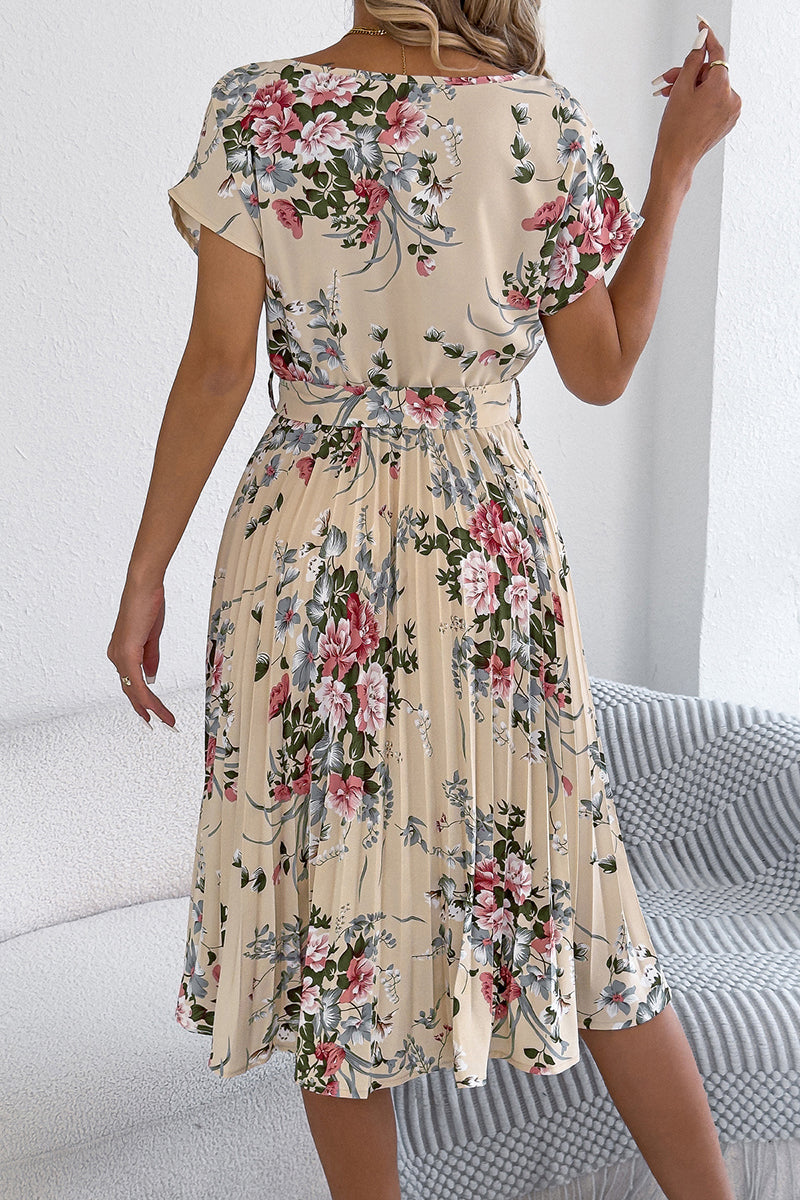 Floral Print Belted Casual Dress