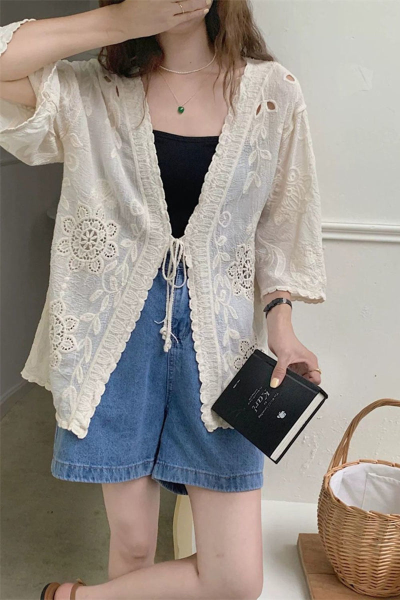 Floral Pattern Open-Front Blouse