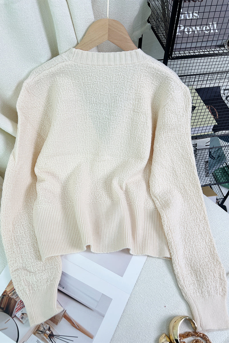 Ribbed Button-Up V-Neck Cardigan