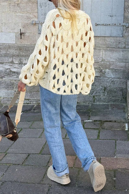 Open-Knit Balloon Sleeve Sweater