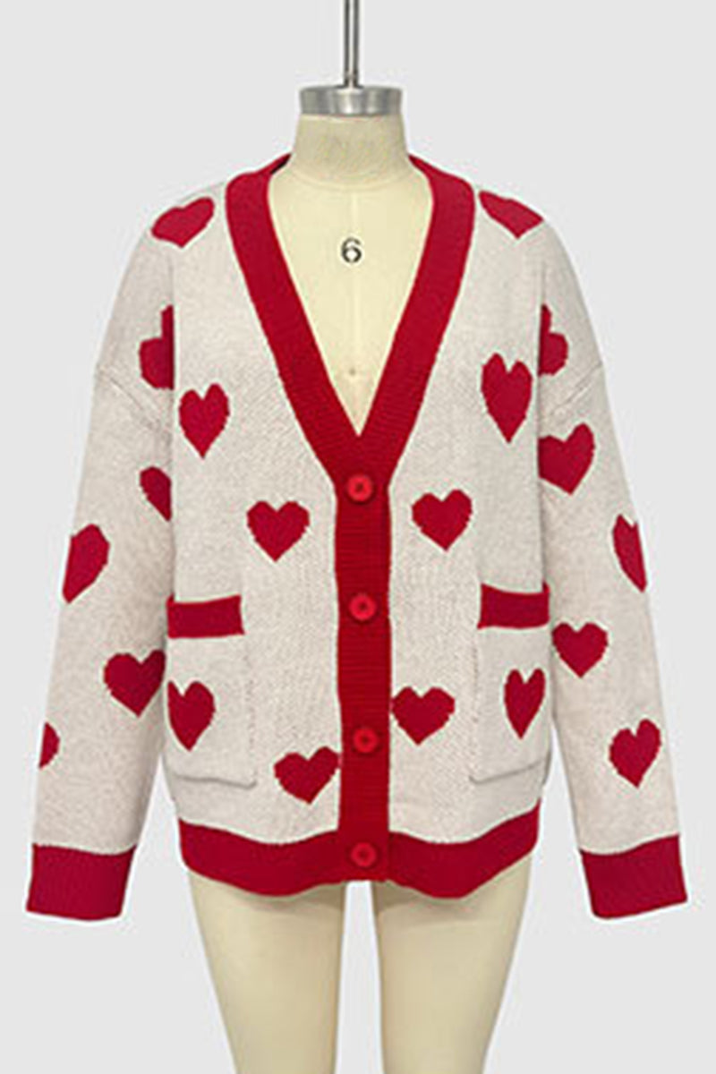 Heart Pattern Open-Front Cardigan