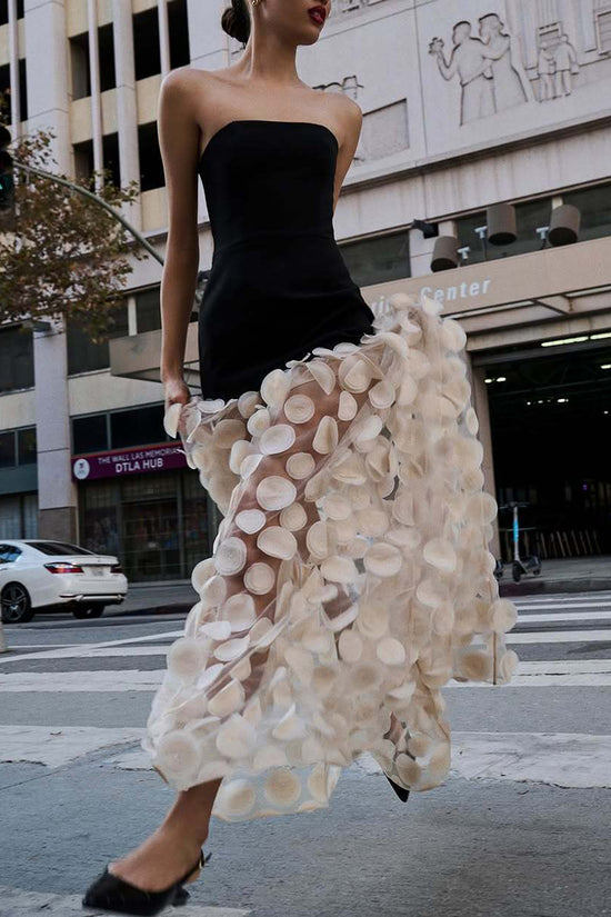 Strapless Sheer Polka Dot Evening Dress