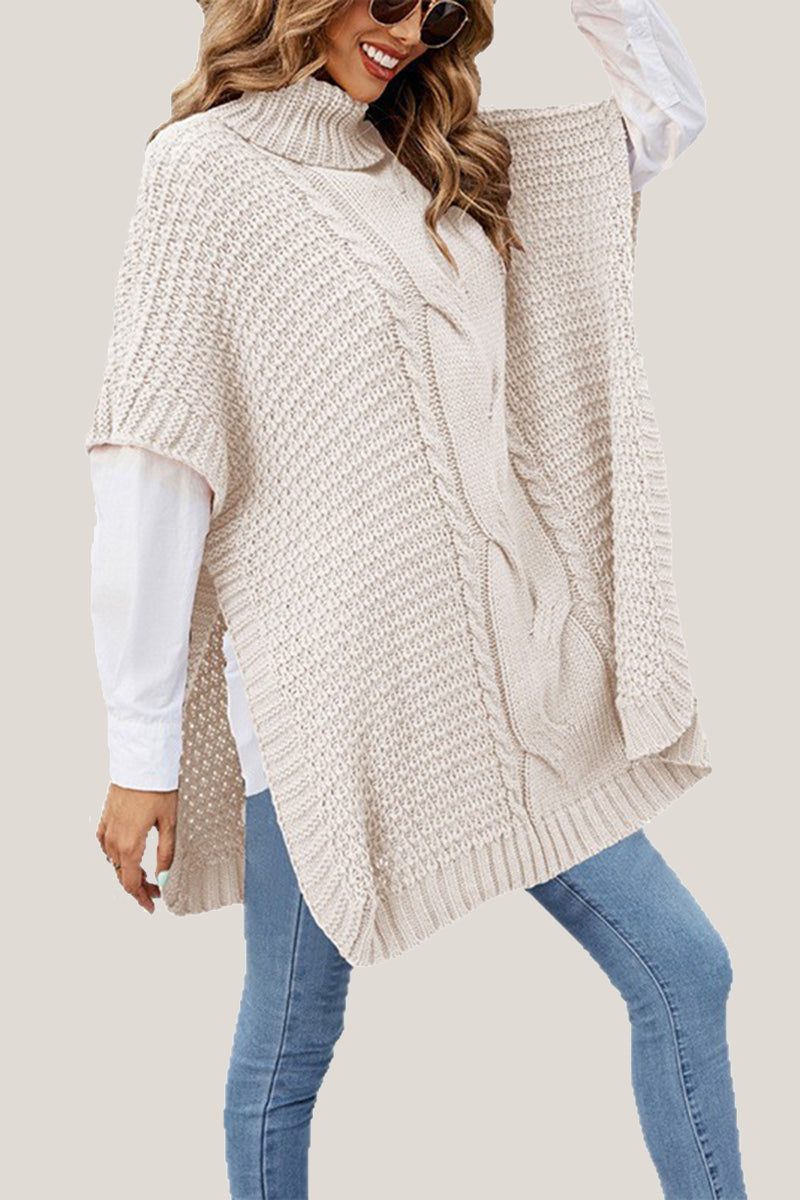 Cozy Cable Knit Turtleneck Poncho