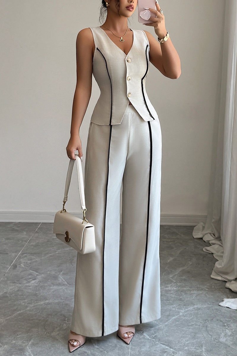 Elegant Sleeveless Button Vest and Pants Set
