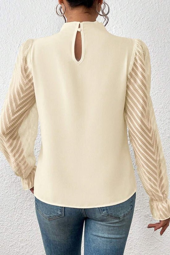 Elegant Pleated High Neck Sheer Sleeve Top