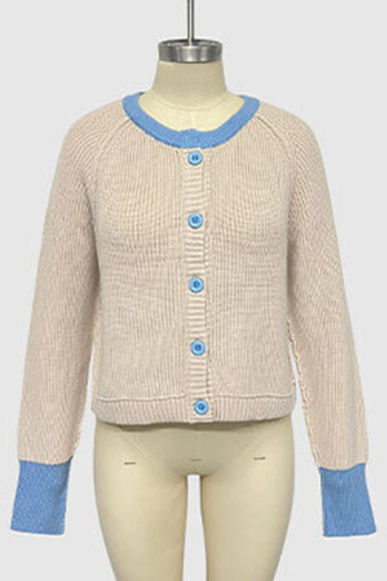 Button-Up Knit Cardigan with Contrast Trim