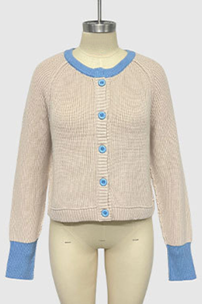 Button-Up Knit Cardigan with Contrast Trim
