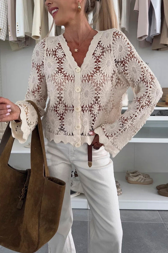 Floral Eyelet Button-Up Blouse