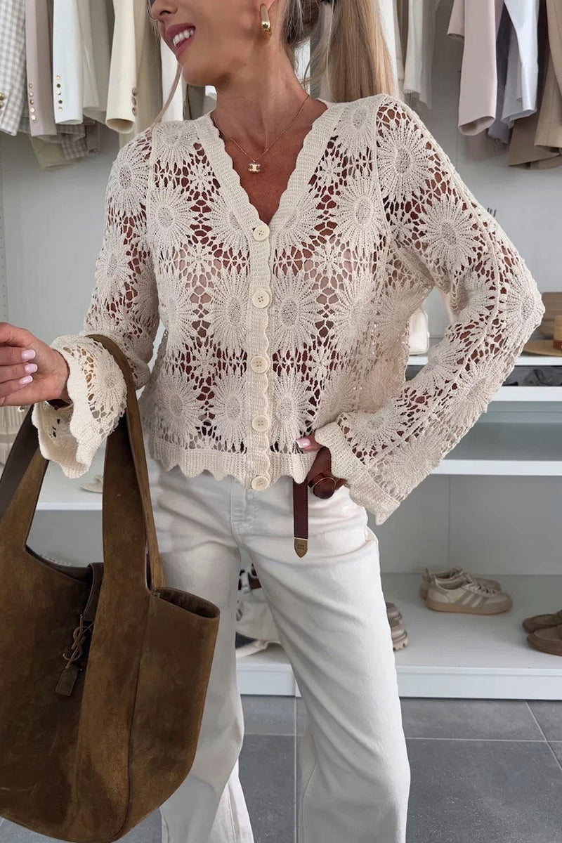 Floral Eyelet Button-Up Blouse