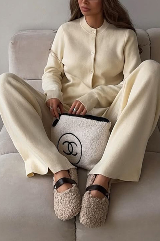 Elegant Buttoned Cardigan and Pants Set