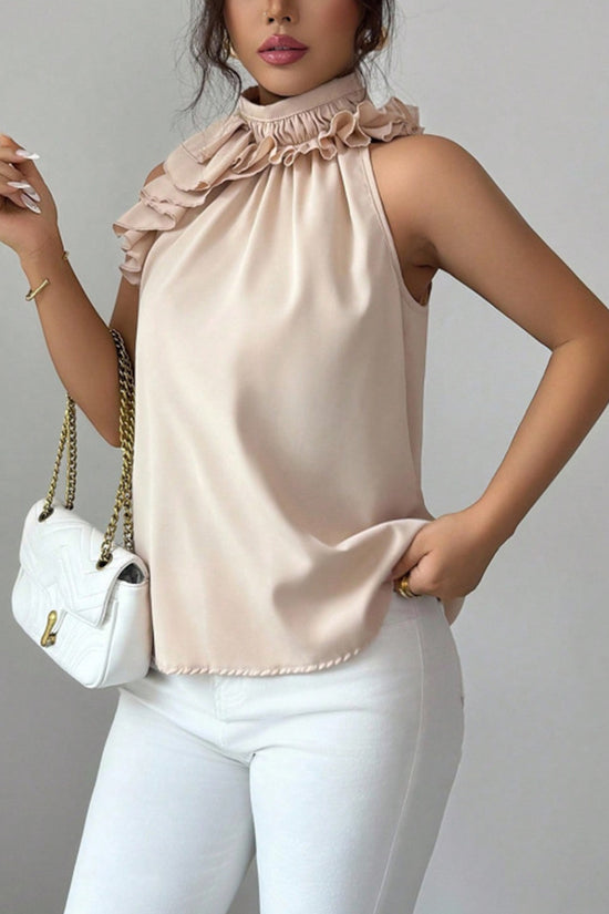 Ruffled High Neck Sleeveless Blouse