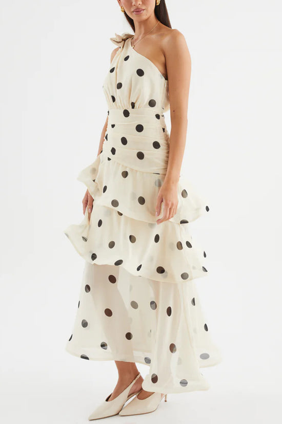 Polka Dot One-Shoulder Maxi Dress