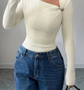 Asymmetric Cutout Long Sleeve Top