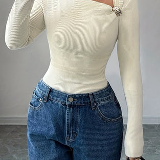 Asymmetric Cutout Long Sleeve Top