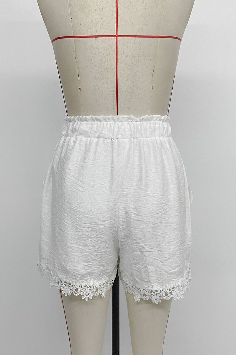 High-Waisted Lace Trim Casual Shorts