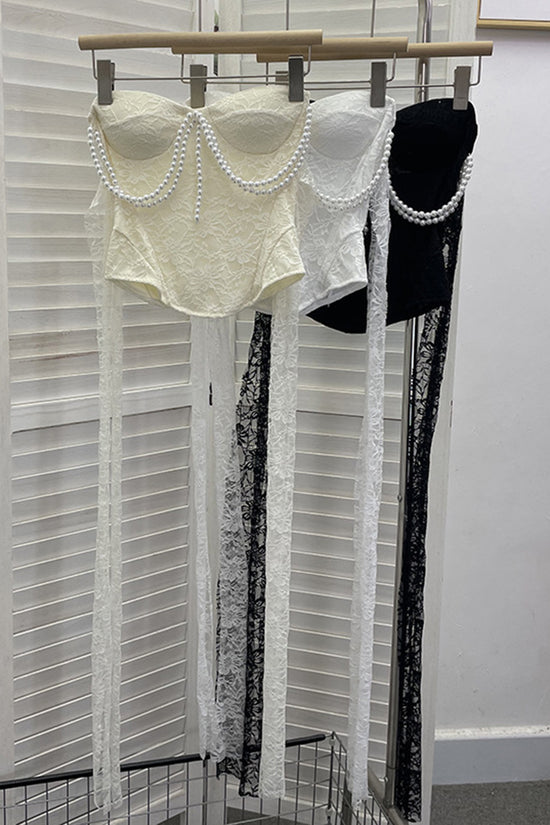 Pearl Embellished Sleeveless Lace Tank