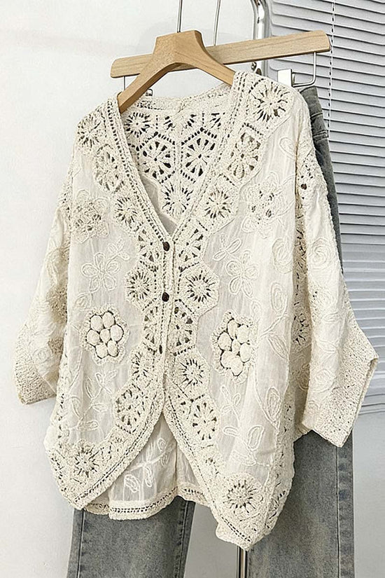 Floral Crochet Open-Front Cardigan