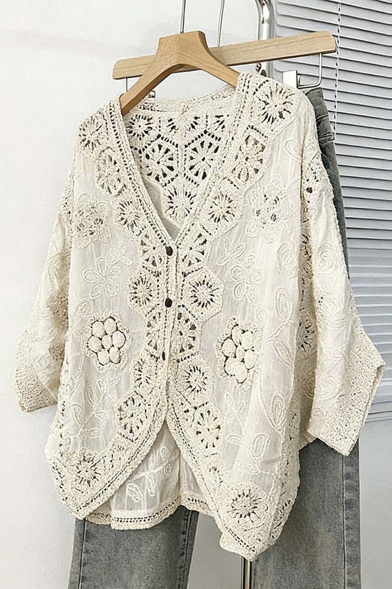 Floral Crochet Open-Front Cardigan