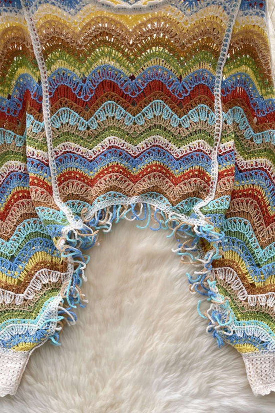 Handcrafted Wave-Pattern Knit Blouse