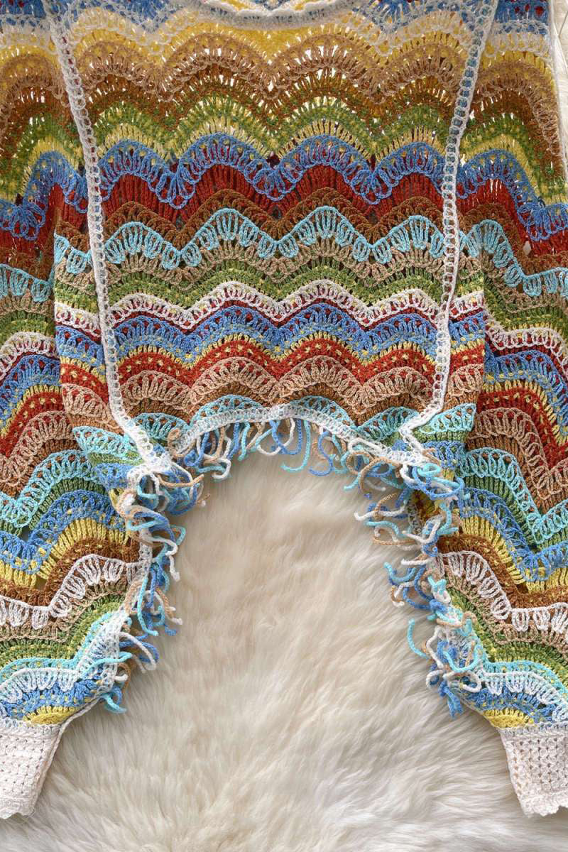 Handcrafted Wave-Pattern Knit Blouse