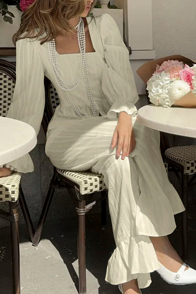 Elegant Ruffle Trim Button Pants Set