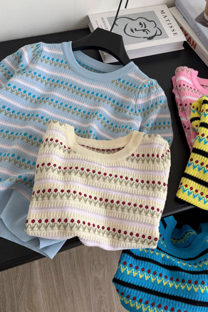 Patterned Short Sleeve Knit Tee