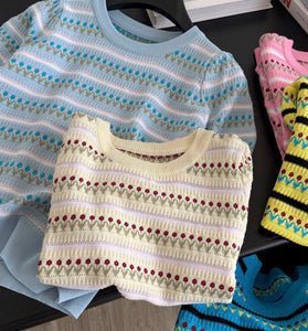 Patterned Short Sleeve Knit Tee