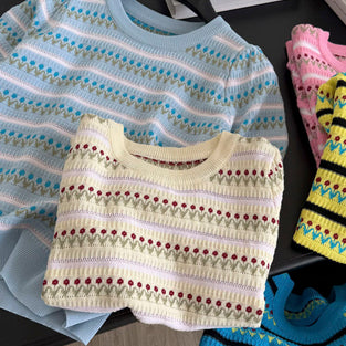 Patterned Short Sleeve Knit Tee