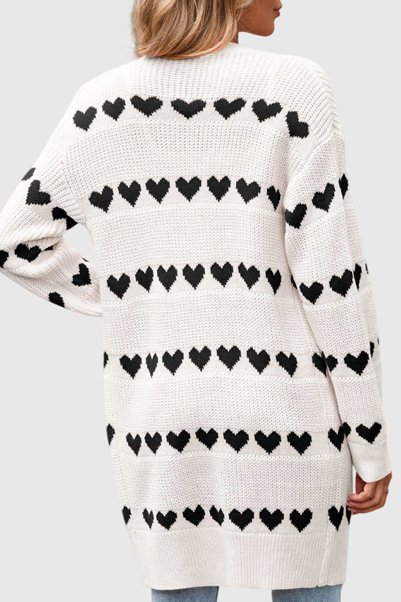 Heart Pattern Open Front Cardigan