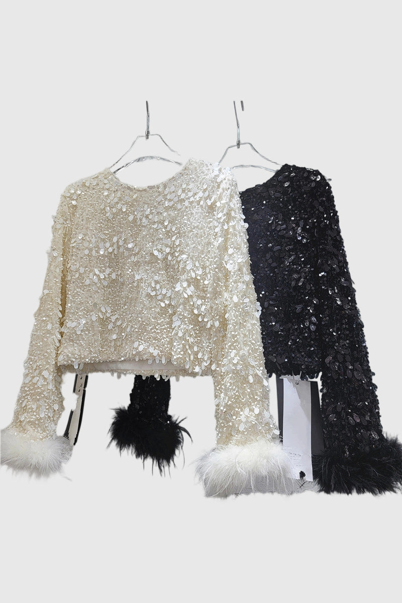 Sequin Embellished Long Sleeve Blouse