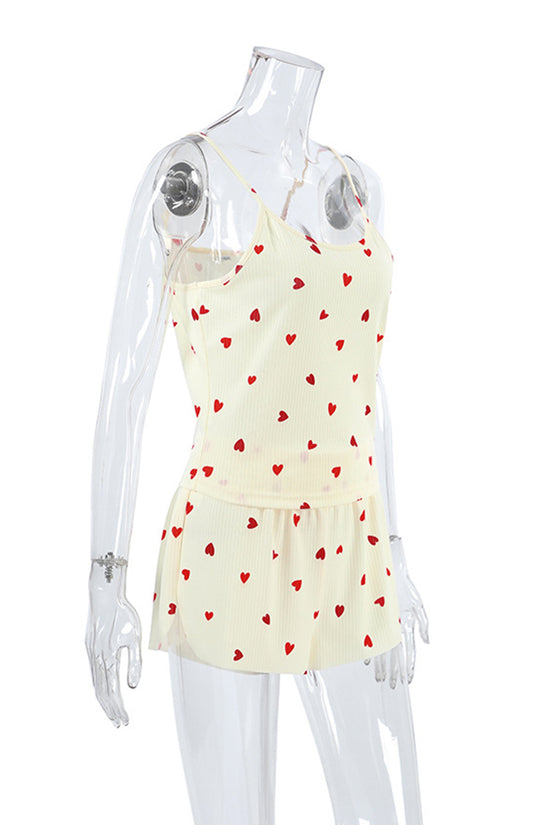 Heart Pattern Sleeveless Pajama Set