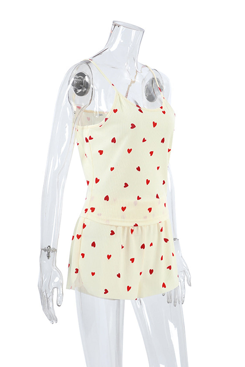 Heart Pattern Sleeveless Pajama Set
