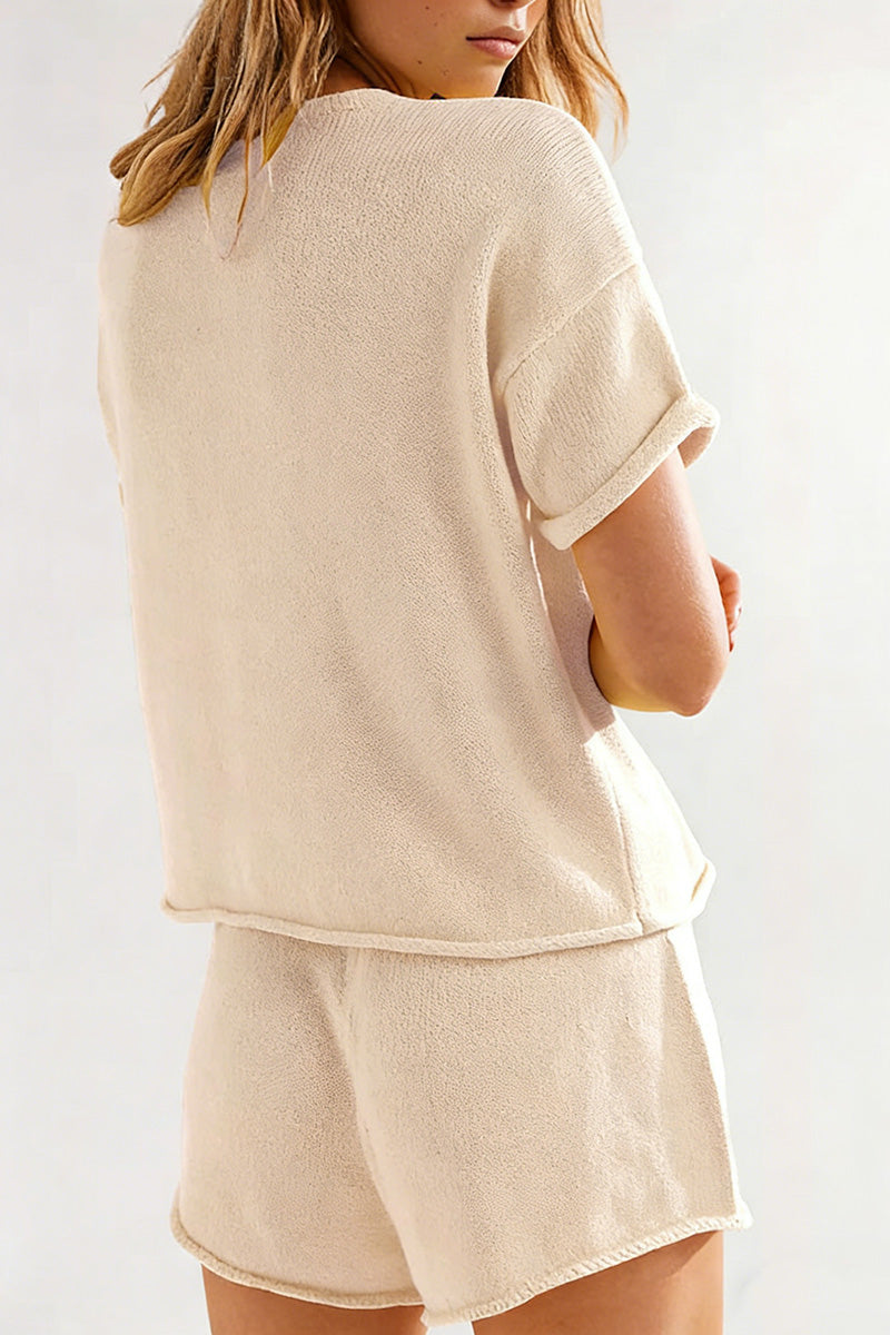 Casual Knit Shorts Set
