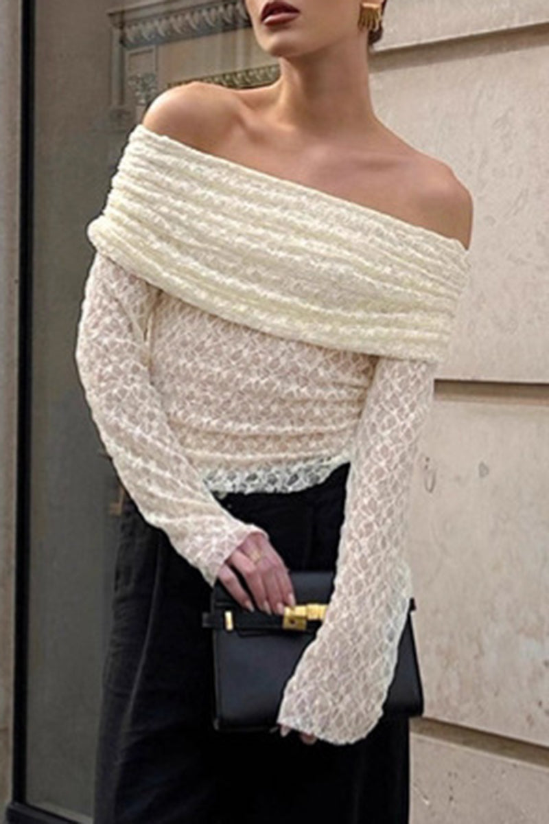 Off-Shoulder Lace Long Sleeve Top