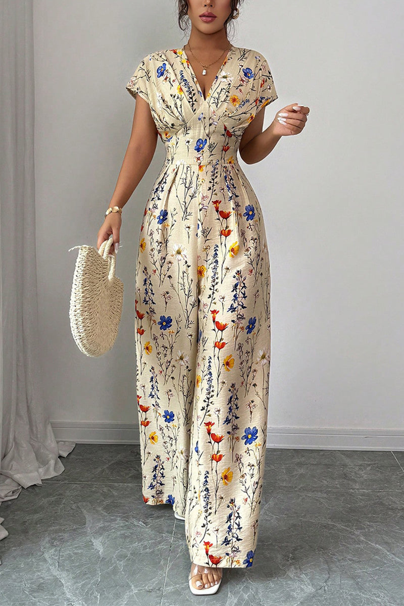 Floral V-Neck Sleeveless Jumpsuit