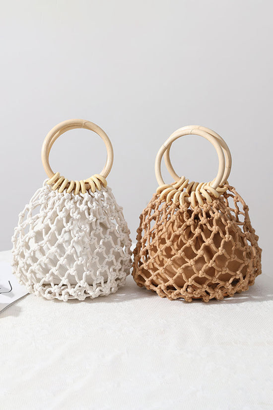 Chic Mesh Handbag with Wooden Handles