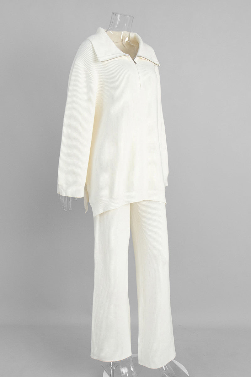 Cozy Zip-Up Sweater and Flare Pants Set