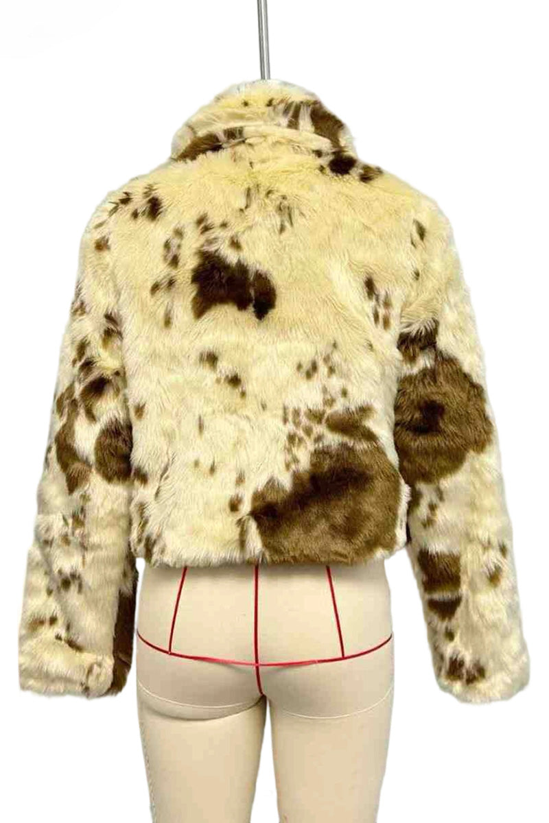 Spotted Faux Fur Cropped Coat
