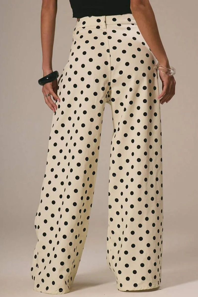 Polka Dot High-Waist Straight Jeans