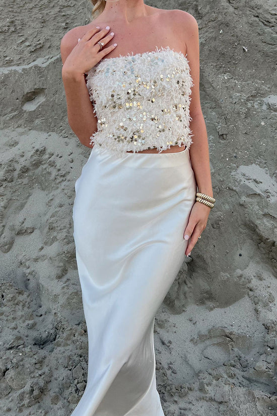 Sequin Embellished Feather Tube Top