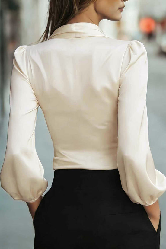 Sleek Wrap Blouse with Puff Sleeves