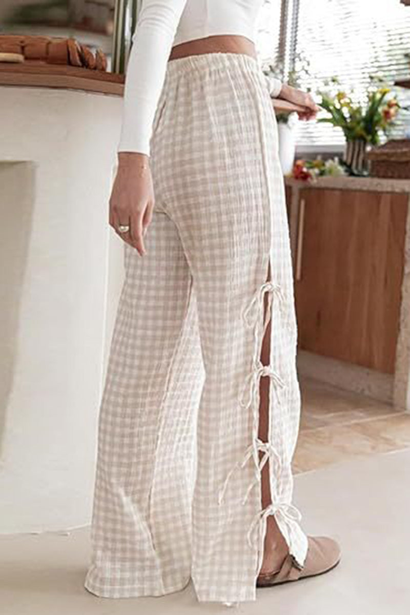 Gingham Tie-Side Casual Pants