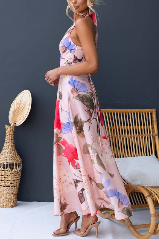 Floral Halter Neck Maxi Dress
