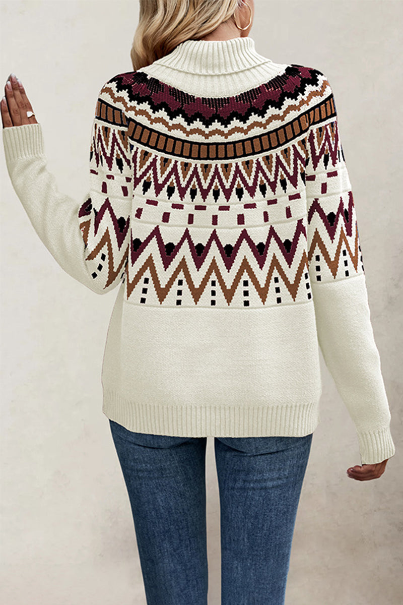 Geometric Pattern Turtleneck Sweater