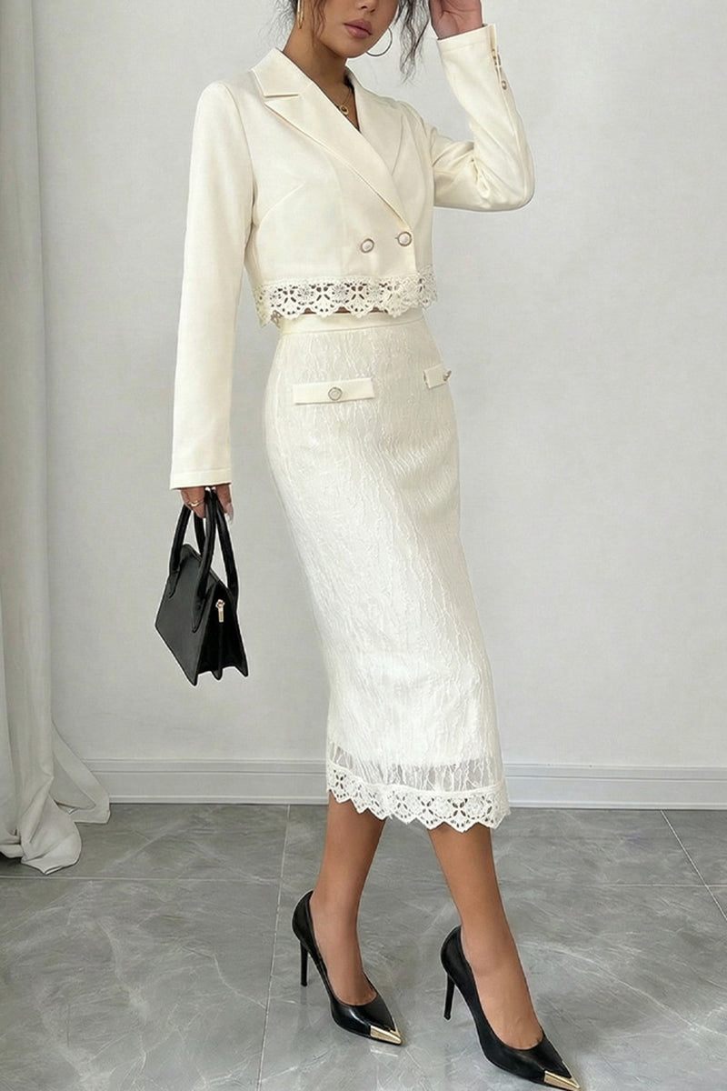 Elegant Lace Trim Skirt Set