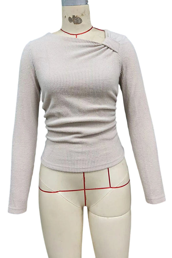 Asymmetric Long Sleeve Ribbed T-Shirt