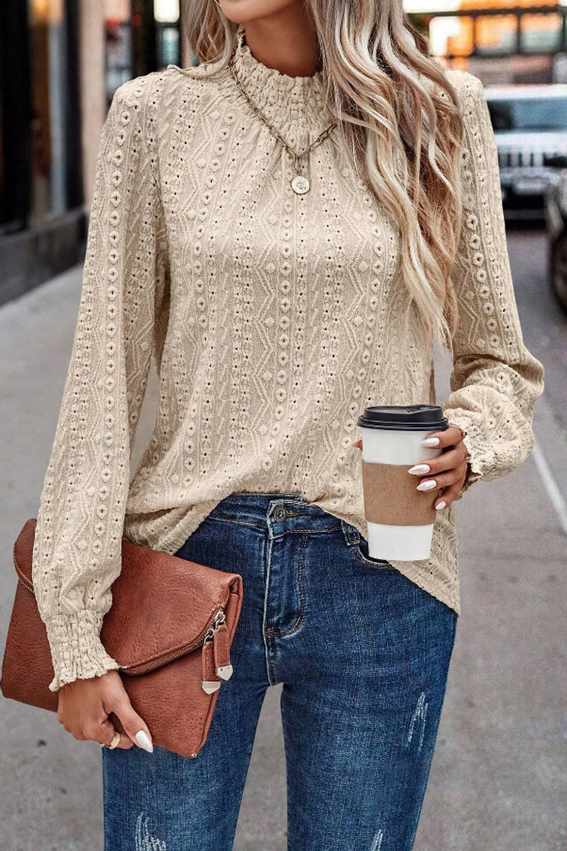 Elegant Textured Mock Neck Blouse