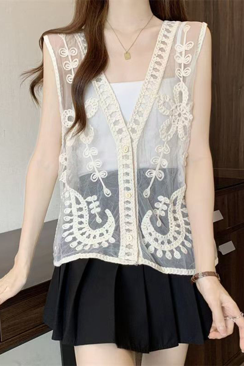 Patterned Sheer Sleeveless Vest